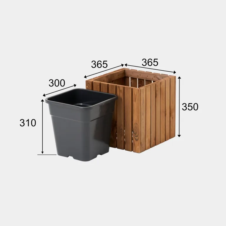 Pflanzkübel Holz – imprägniert wetterfest – mit herausnehmbarem Kunststoffeinsatz – Pflanztopf Blumenkasten für Balkon Garten Terrasse (Vertikal-braun 36x36 H35 cm) – Bild 3