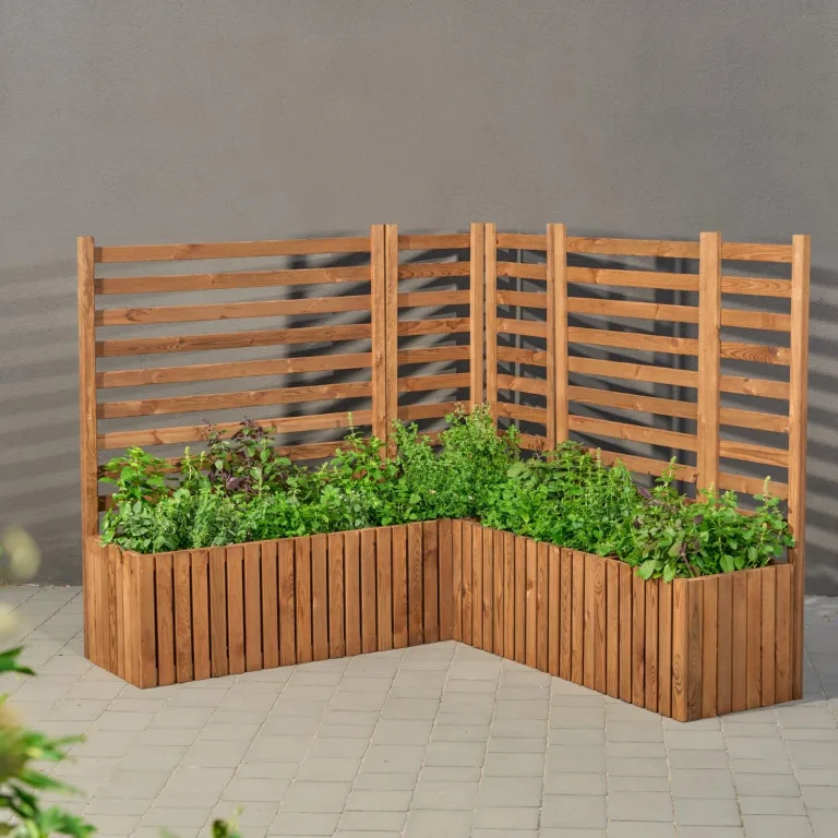 Pflanzkübel Holz – imprägniert wetterfest – mit herausnehmbarem Kunststoffeinsatz – Pflanztopf Blumenkasten für Balkon Garten Terrasse (Vertikal-braun 36x36 H35 cm) – Bild 4