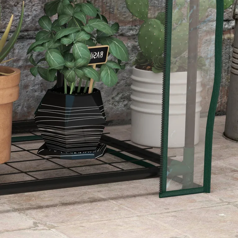 Outsunny Gartengewächshaus Balkongewächshaus Regal Gewächshaus 3 Ebenen ABM. 59L x 39l x 127H cm pulverbeschichtetes Metall Transparent Grün – Bild 8