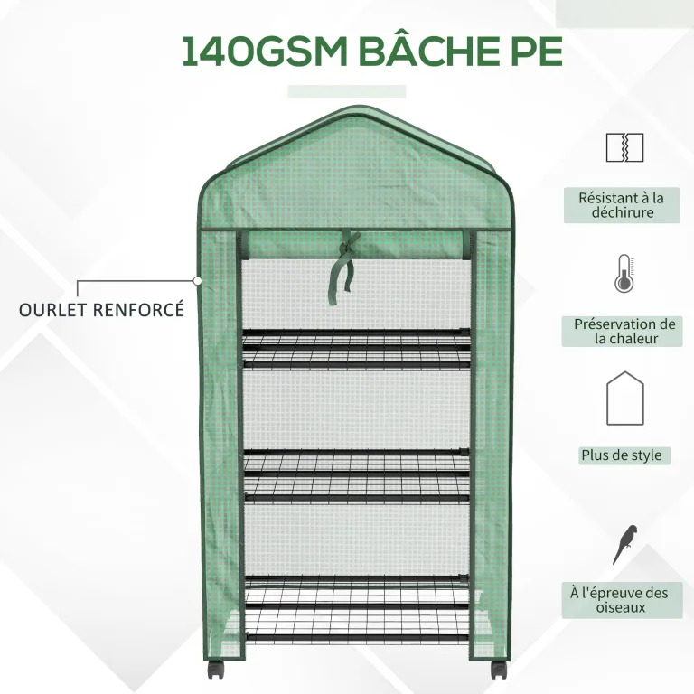 Outsunny Garten-Gewächshaus aus Polyethylen mit Regalen, 3 Ebenen, Balkongewächshaus, Polyethylen-Plane, Gestell aus Stahl, Tür mit Reißverschluss, aufrollbar, für Gemüse, Pflanzen, Blumen, 69 x 49 x – Bild 4