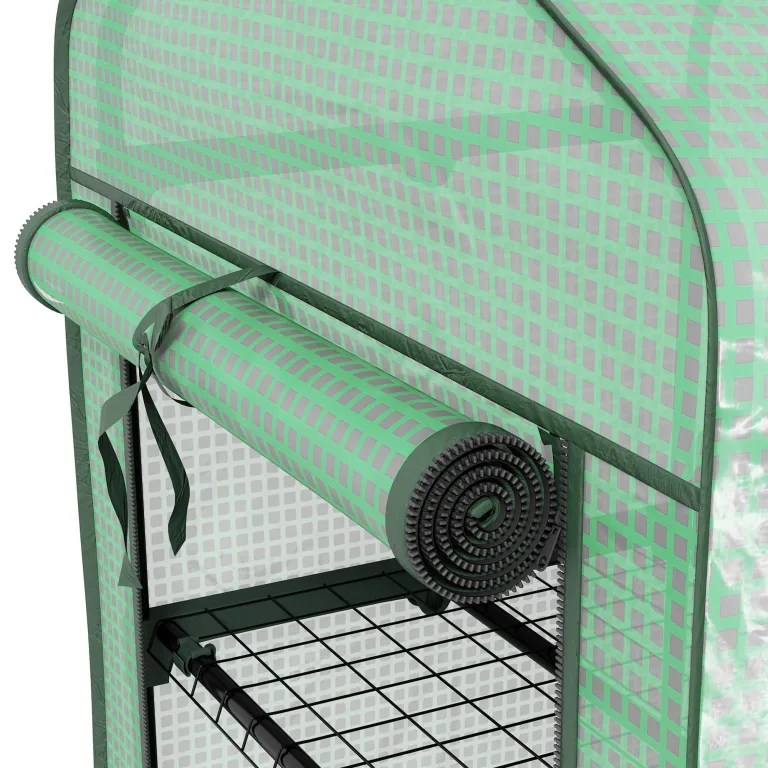 Outsunny Garten-Gewächshaus aus Polyethylen mit Regalen, 3 Ebenen, Balkongewächshaus, Polyethylen-Plane, Gestell aus Stahl, Tür mit Reißverschluss, aufrollbar, für Gemüse, Pflanzen, Blumen, 69 x 49 x – Bild 8