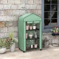 Outsunny Garten-Gewächshaus aus Polyethylen mit Regalen, 3 Ebenen, Balkongewächshaus, Polyethylen-Plane, Gestell aus Stahl, Tür mit Reißverschluss, aufrollbar, für Gemüse, Pflanzen, Blumen, 69 x 49 x - Thumbnail 2