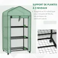 Outsunny Garten-Gewächshaus aus Polyethylen mit Regalen, 3 Ebenen, Balkongewächshaus, Polyethylen-Plane, Gestell aus Stahl, Tür mit Reißverschluss, aufrollbar, für Gemüse, Pflanzen, Blumen, 69 x 49 x - Thumbnail 3