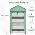 Outsunny Garten-Gewächshaus aus Polyethylen mit Regalen, 3 Ebenen, Balkongewächshaus, Polyethylen-Plane, Gestell aus Stahl, Tür mit Reißverschluss, aufrollbar, für Gemüse, Pflanzen, Blumen, 69 x 49 x - Thumbnail 4