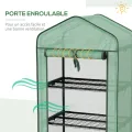 Outsunny Garten-Gewächshaus aus Polyethylen mit Regalen, 3 Ebenen, Balkongewächshaus, Polyethylen-Plane, Gestell aus Stahl, Tür mit Reißverschluss, aufrollbar, für Gemüse, Pflanzen, Blumen, 69 x 49 x - Thumbnail 6
