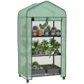 Outsunny Garten-Gewächshaus aus Polyethylen mit Regalen, 3 Ebenen, Balkongewächshaus, Polyethylen-Plane, Gestell aus Stahl, Tür mit Reißverschluss, aufrollbar, für Gemüse, Pflanzen, Blumen, 69 x 49 x - Thumbnail 10