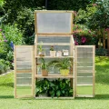 HOMASIS Gewächshaus mit 3 Ablagen, Anlehngewächshaus Tomaten mit 2 Türen & Oberlicht, Holz Frühbeet Pflanzenhaus Winterfest klein, 60x45x100cm, Teibhaus Gartenhaus für Garten & Balkon, Transparent - Thumbnail 2