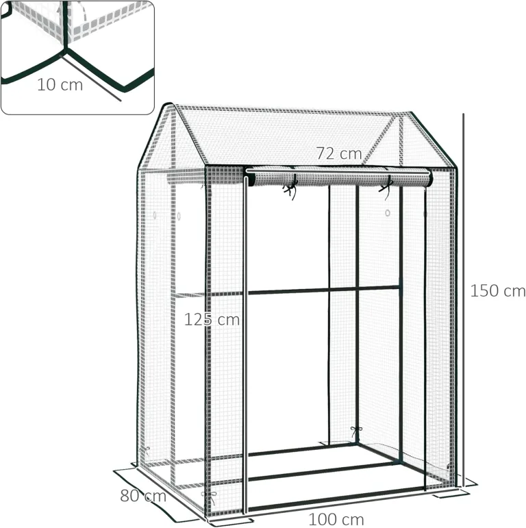 Outsunny Foliengewächshaus, Gewächshaus mit Doppeltür, Treibhaus, Winddichtes Tomatenhaus für Garten, Weiß, 100 x 80 x 150 cm – Bild 7