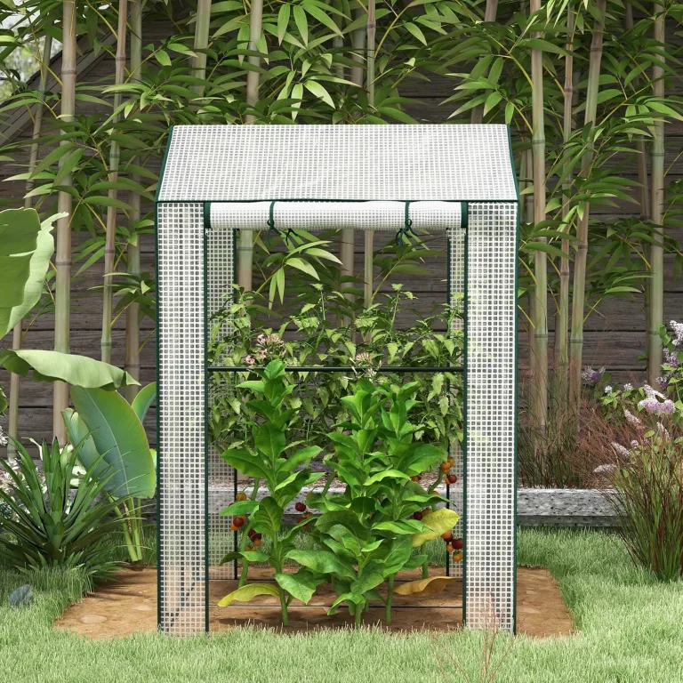 Outsunny Foliengewächshaus, Gewächshaus mit Doppeltür, Treibhaus, Winddichtes Tomatenhaus für Garten, Weiß, 100 x 80 x 150 cm – Bild 8