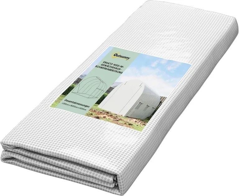 Outsunny Gewächshausfolie 3 x 2 m, wasserdicht Polyethylenfolie mit Rolltür, 6 Fenster, UV Schutz, Reißfest Gartenfolie Abdeckplane für Folientunnel Gartenarbeit, Tunnelfolie für Außenbereich Weiß – Bild 1