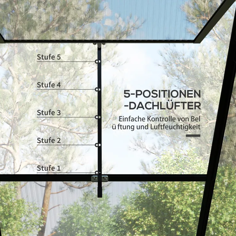 Outsunny Gewächshaus Aluminium 192 x 192 x 204 cm Treibhaus 3,68 m² Tomatenhaus mit Fenster, Schiebetür, Fundament, Aufzucht Pflanzenhaus für Garten, Balkon, Schwarz – Bild 6