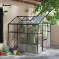 Outsunny Gewächshaus Aluminium 192 x 192 x 204 cm Treibhaus 3,68 m² Tomatenhaus mit Fenster, Schiebetür, Fundament, Aufzucht Pflanzenhaus für Garten, Balkon, Schwarz - Thumbnail 2