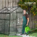 Outsunny Gewächshaus Aluminium 192 x 192 x 204 cm Treibhaus 3,68 m² Tomatenhaus mit Fenster, Schiebetür, Fundament, Aufzucht Pflanzenhaus für Garten, Balkon, Schwarz - Thumbnail 5