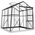 Outsunny Gewächshaus Aluminium 192 x 192 x 204 cm Treibhaus 3,68 m² Tomatenhaus mit Fenster, Schiebetür, Fundament, Aufzucht Pflanzenhaus für Garten, Balkon, Schwarz - Thumbnail 1