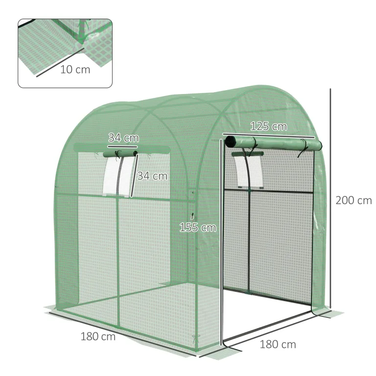 Outsunny Tunnel Garten Gewächshaus 1.8x1.8x2m, Anti-UV Garten Gewächshaus mit Rolltüren und Fenster, Stahl und PE, Grün – Bild 7