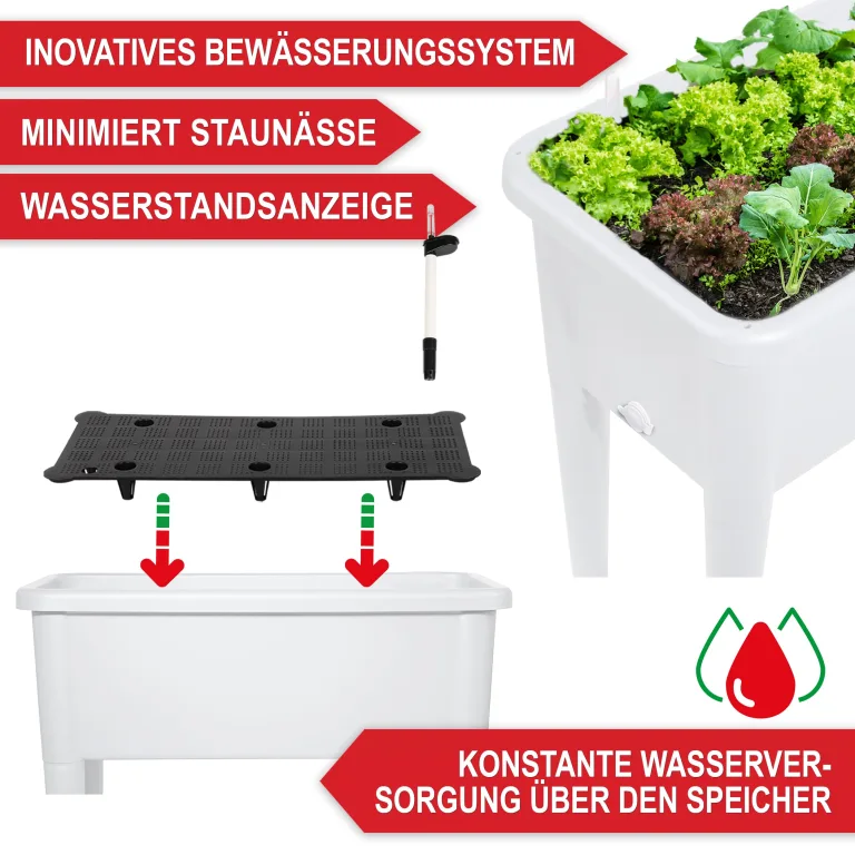 Onbest Hochbeet/Frühbeet – mit Abdeckhaube/Wasseranzeige – aus robustem Kunststoff – ideal für Garten/Terrasse/Balkon – Kräuterhochbeet zur Anzucht – Pflanzkasten inkl. Gartenwerkzeug (Weiß) – Bild 3