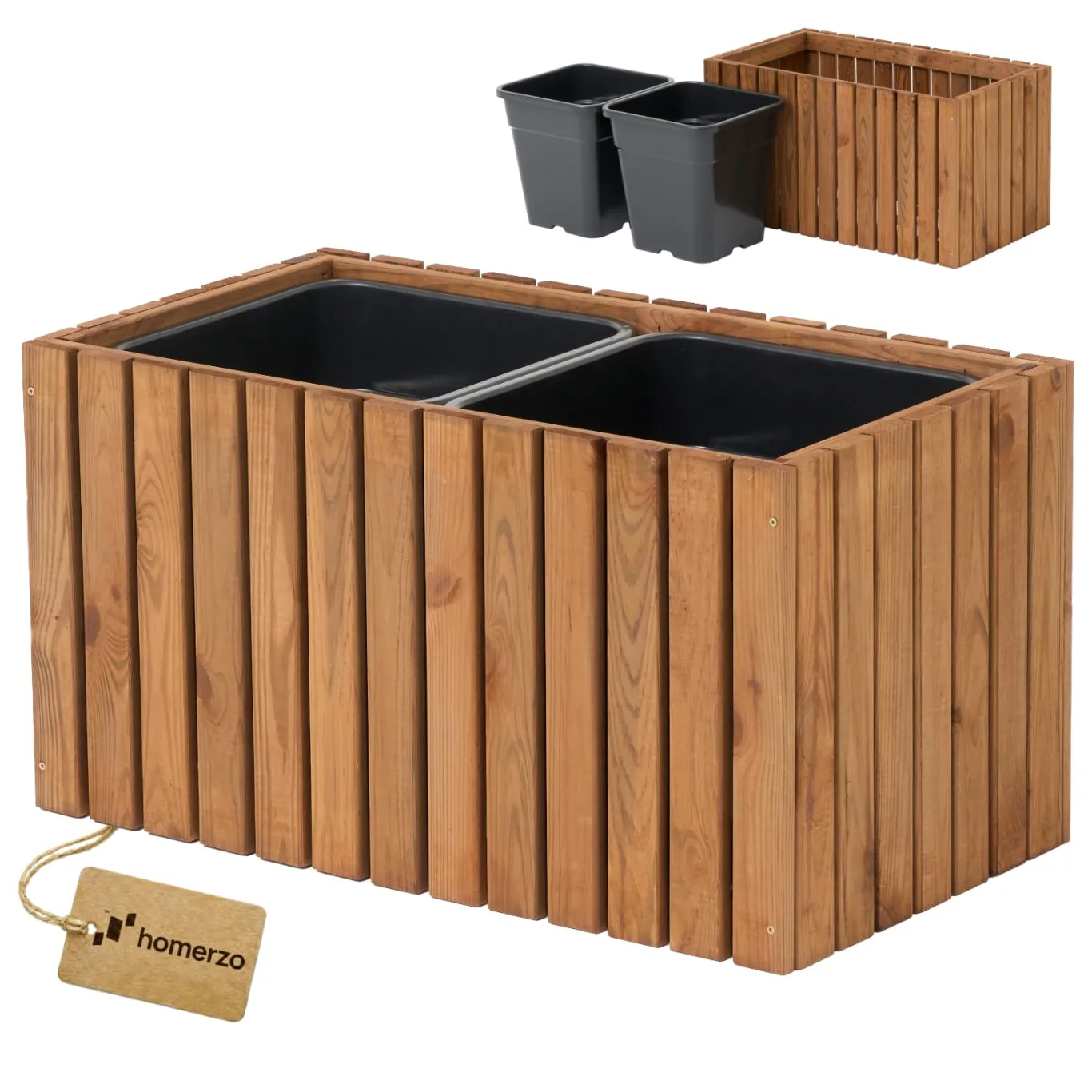 Pflanzkübel Holz – imprägniert wetterfest – mit herausnehmbarem Kunststoffeinsatz – Hochbeet Blumenkasten für Balkon Garten Terrasse (Vertikal-braun 67x36 H35 cm) - Bild 1