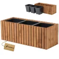 Pflanzkübel Holz – imprägniert wetterfest – mit herausnehmbarem Kunststoffeinsatz – Hochbeet Blumenkasten für Balkon Garten Terrasse (Vertikal-braun 67x36 H35 cm) - Thumbnail 9