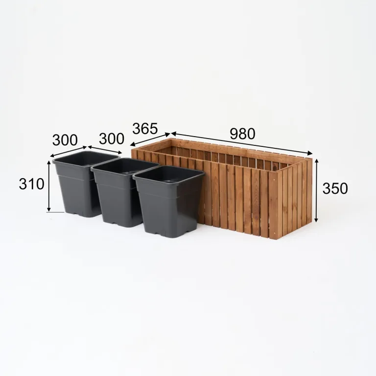 Pflanzkübel Holz – imprägniert wetterfest – mit herausnehmbarem Kunststoffeinsatz – Hochbeet Blumenkasten für Balkon Garten Terrasse (Vertikal-braun 98x36 H35 cm) – Bild 3