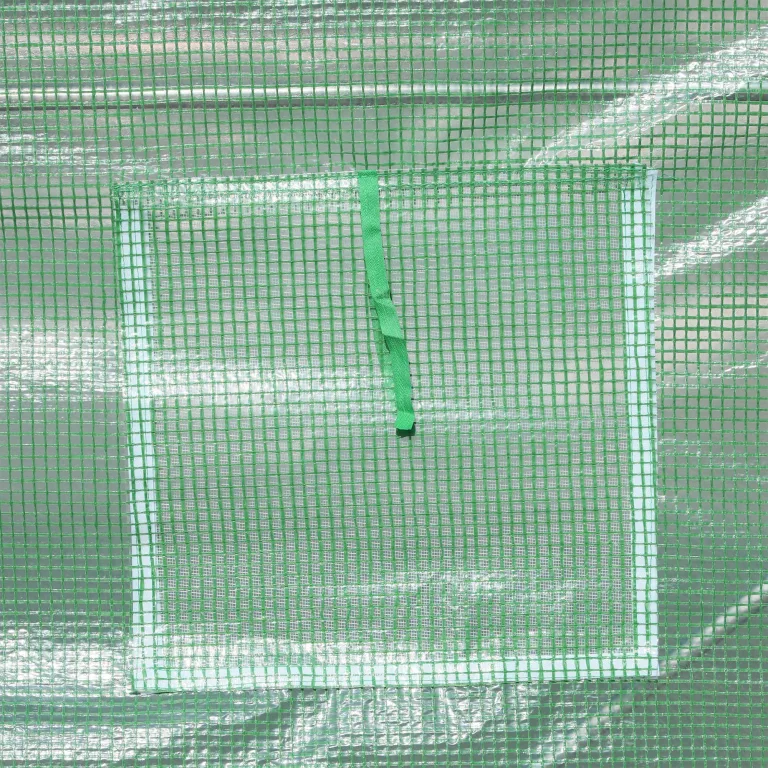 Outsunny Gewächshaus, Tunnel, Bodenfläche, 6 m², 3 x 2 x 2,10 m, verstärktes Rohrgestell, Tür mit Reißverschluss, 4 aufrollbare Fenster, Grün – Bild 9