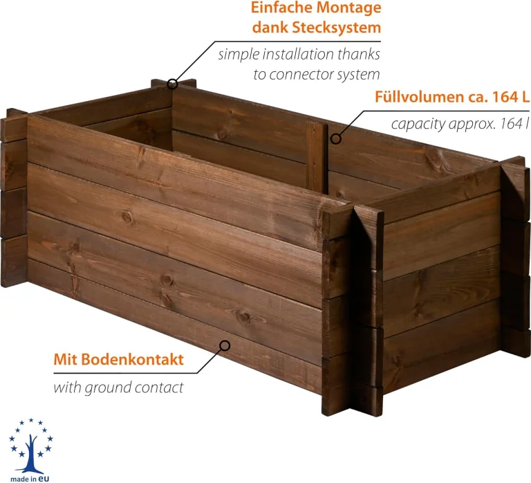 dobar® Hochbeet Massivholz Stecksystem Gr. L stapelbar - Pflanzkasten inkl. Pflanzfolie - 117 x 58,5 x 38,5 cm - Dunkelbraun – Bild 3