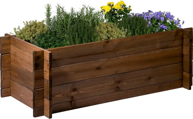 dobar® Hochbeet Massivholz Stecksystem Gr. L stapelbar - Pflanzkasten inkl. Pflanzfolie - 117 x 58,5 x 38,5 cm - Dunkelbraun – Bild 1