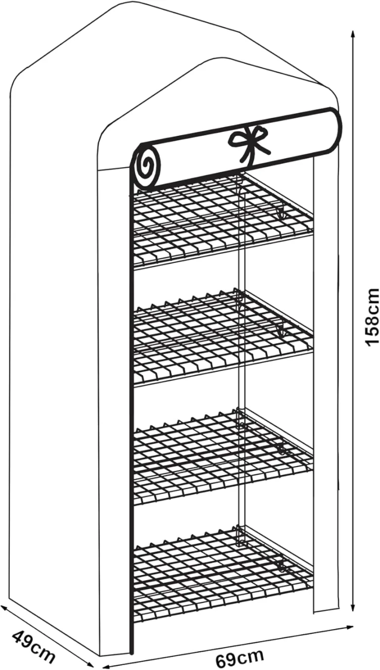 [en.casa] Gewächshaus Chaam Foliengewächshaus mit 4 Ablagen Treibhaus mit aufrollbarer Tür Tomatengewächshaus Anlehngewächshaus für Balkon, Garten, Terrasse 158x69x49cm Weiß – Bild 4