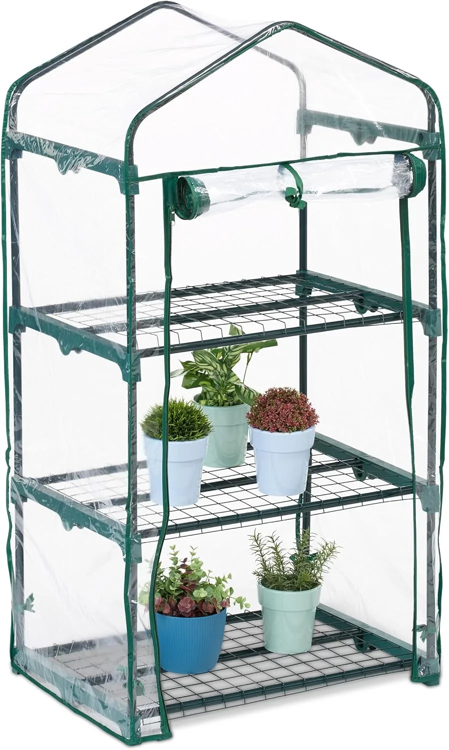 Relaxdays Balkon Gewächshaus, PVC-Folie, Stahl, HxBxT: 122 x 64 x 45 cm, Foliengewächshaus 3 Etagen, grün/transparent - Bild 1