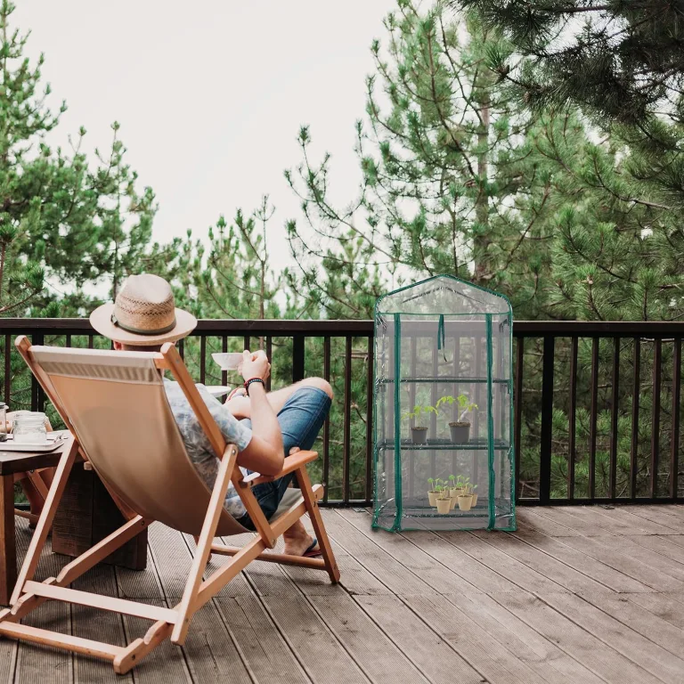 Relaxdays Balkon Gewächshaus, PVC-Folie, Stahl, HxBxT: 122 x 64 x 45 cm, Foliengewächshaus 3 Etagen, grün/transparent – Bild 5