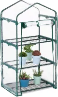 Relaxdays Balkon Gewächshaus, PVC-Folie, Stahl, HxBxT: 122 x 64 x 45 cm, Foliengewächshaus 3 Etagen, grün/transparent - Thumbnail 1