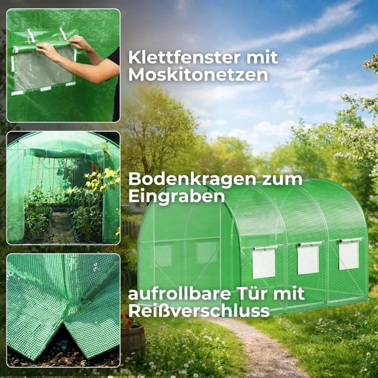 Gewächshaus klein - Foliengewächshaus Winterfest mit Stabiler Folie für Gewächshaus & Tomatenhaus -Treibhaus & Folientunnel für Balkon, Garten, Anzucht & Pflanzenzucht - 200 x 300 x 200 cm – Bild 3