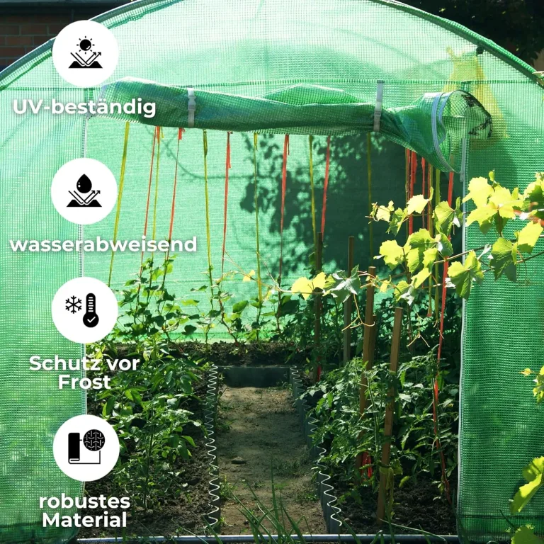 Gewächshaus Folientunnel 450x200x200 cm Foliengewächshaus Winterfest mit Bogendach Fenster UV-Schutz Tomatenhaus Groß Folie PE 140g Gartengewächshäuser Tomatendach Folientunnel Gewächshaus SPRINGOS – Bild 2