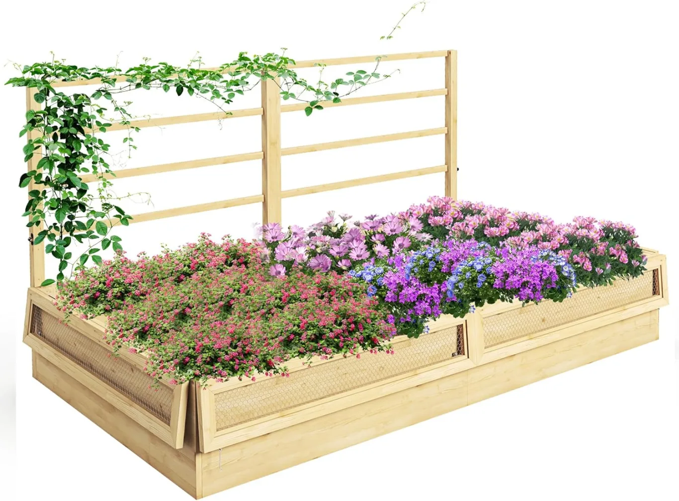 Outsunny Hochbeet mit Rankhilfe, Kräuterbeet, Pflanzkasten aus Holz, Blumenkasten für Garten, Balkon, Naturholz, 183 x 98,5 x 95 cm - Bild 1