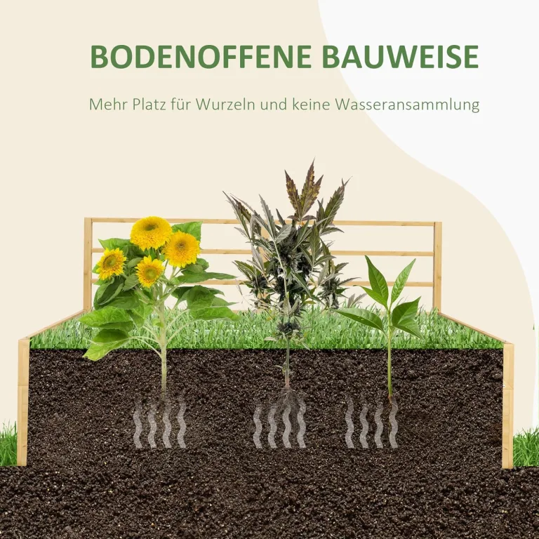Outsunny Hochbeet mit Rankhilfe, Kräuterbeet, Pflanzkasten aus Holz, Blumenkasten für Garten, Balkon, Naturholz, 183 x 98,5 x 95 cm – Bild 5