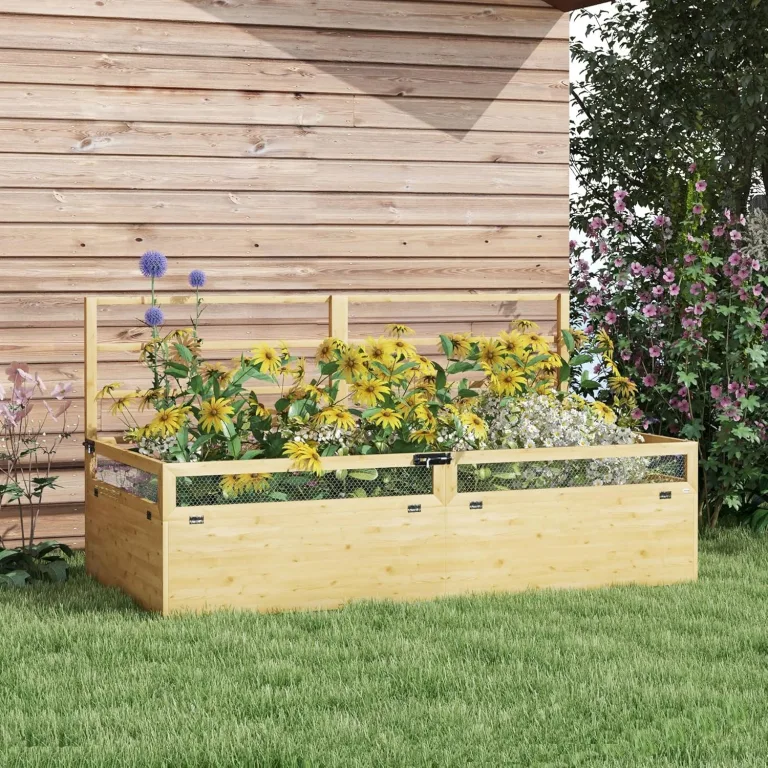 Outsunny Hochbeet mit Rankhilfe, Kräuterbeet, Pflanzkasten aus Holz, Blumenkasten für Garten, Balkon, Naturholz, 183 x 98,5 x 95 cm – Bild 2