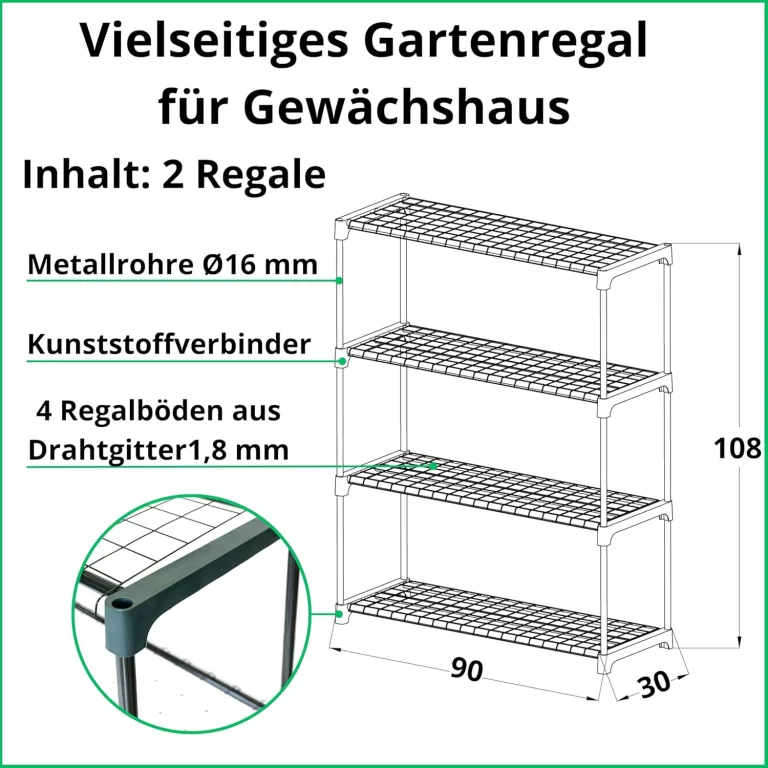 Pflanzenregal - Gartenregal - Lageregal - Blumenständer Metall - Drahtgitterböden - Frühbeet - Leiterregal GRO, 90x30x106, 2 Stück, grün - Pflanzenständer für Gewächshaus Balkon – Bild 4