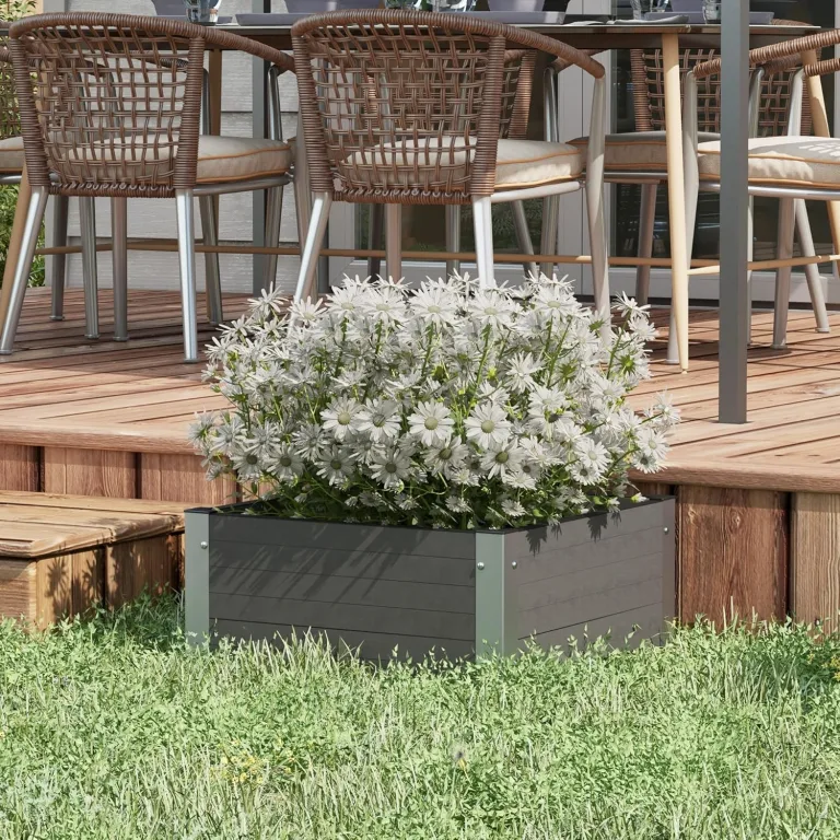 Outsunny Hochbeet, Blumenkasten, Pflanzkasten mit offenem Boden, Kräuterbeet für Garten, Balkon, Grau, 60 x 60 x 30 cm – Bild 2
