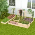 GOPLUS Blumenkasten mit Rankgitter, Hochbeet mit Spalier, Pflanzkasten mit offenem Boden, Gartenspalier aus Tannenholz, Kräuterbeet Gartenbeet für Hof, Terrasse (223 x 64 x 134 cm) - Thumbnail 8
