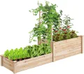GOPLUS Blumenkasten mit Rankgitter, Hochbeet mit Spalier, Pflanzkasten mit offenem Boden, Gartenspalier aus Tannenholz, Kräuterbeet Gartenbeet für Hof, Terrasse (223 x 64 x 134 cm) - Thumbnail 1