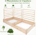 GOPLUS Blumenkasten mit Rankgitter, Hochbeet mit 3 Spalieren, Pflanzkasten mit Rankhilfe, Gartenbeet Gartenspalier aus Tannenholz, für Kletterpflanzen (222 x 114 x 110 cm) - Thumbnail 2