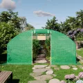 TOOLPORT Foliengewächshaus Gewächshaus 4x10m stabil & langlebig mit Fenster - reißfeste PE Plane 180g/m² grün transparent - Thumbnail 3