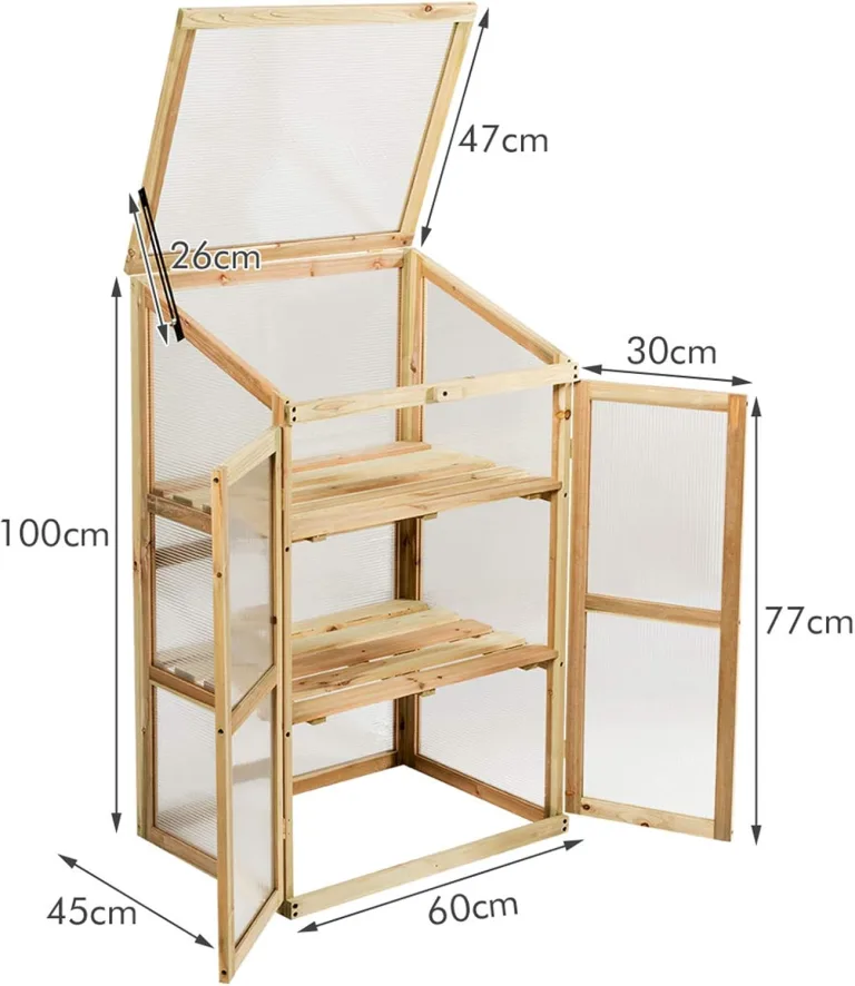 GOPLUS Frühbeet, Frühbeetkasten mit Abdeckung, Gewächshaus aus Tannenholz & Polycarbonat, Hochbeet Treibhaus für Garten & Balkon, 60 x 45 x 100 cm – Bild 6