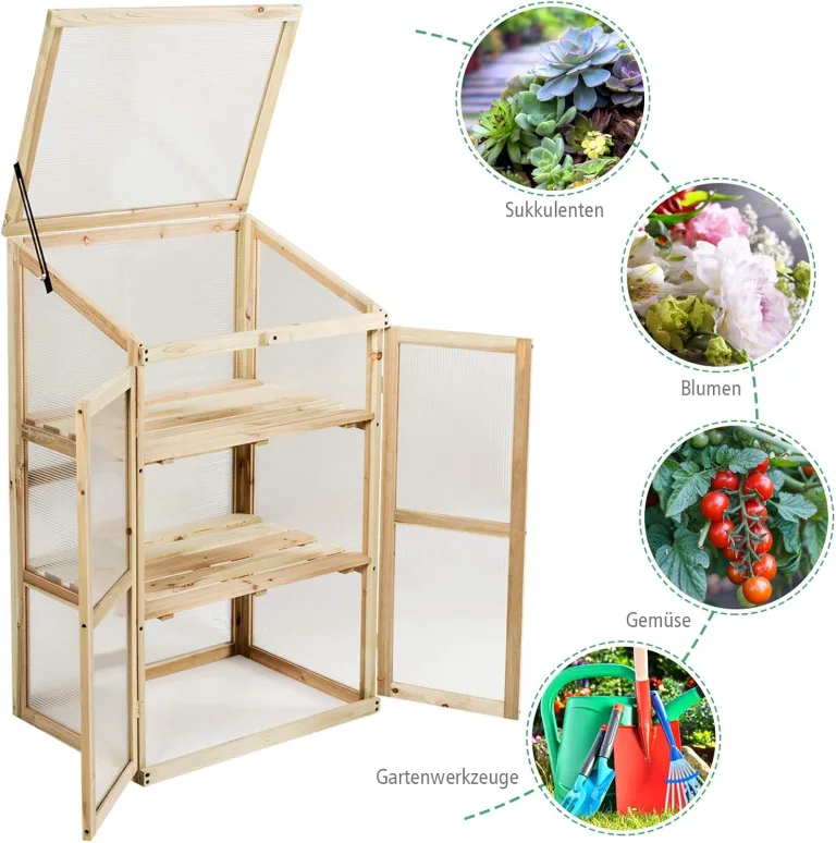 GOPLUS Frühbeet, Frühbeetkasten mit Abdeckung, Gewächshaus aus Tannenholz & Polycarbonat, Hochbeet Treibhaus für Garten & Balkon, 60 x 45 x 100 cm – Bild 8
