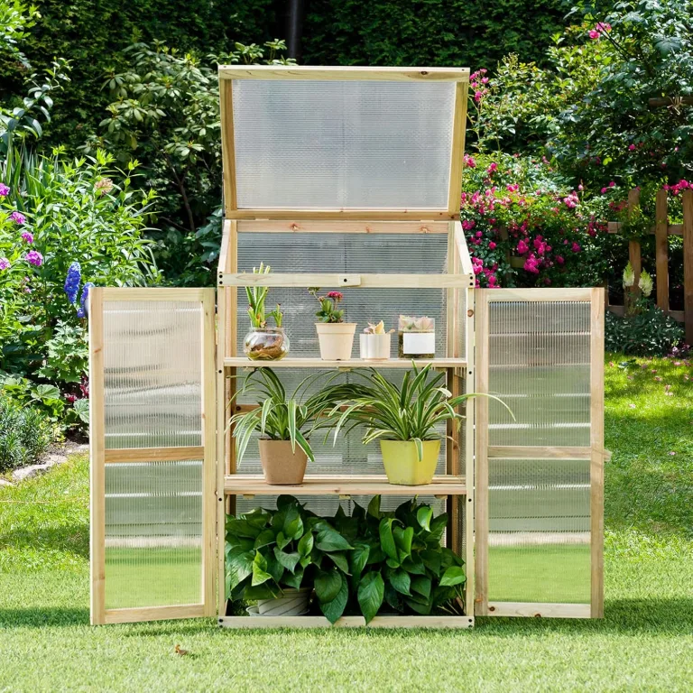 GOPLUS Frühbeet, Frühbeetkasten mit Abdeckung, Gewächshaus aus Tannenholz & Polycarbonat, Hochbeet Treibhaus für Garten & Balkon, 60 x 45 x 100 cm – Bild 2