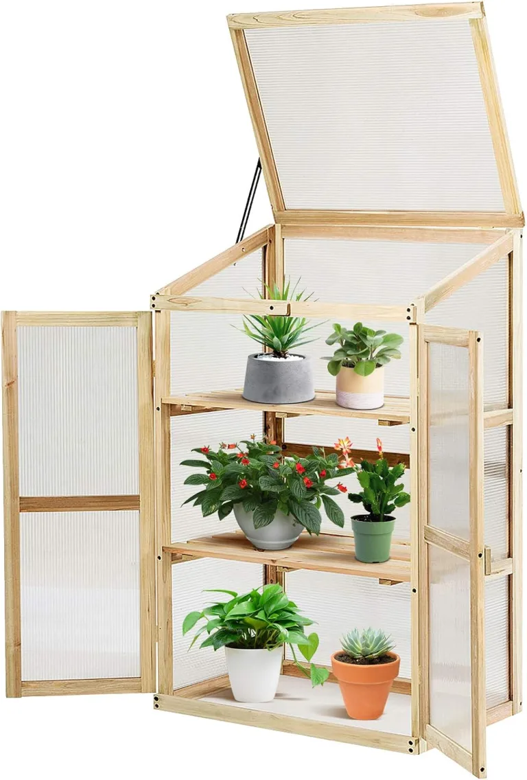 GOPLUS Frühbeet, Frühbeetkasten mit Abdeckung, Gewächshaus aus Tannenholz & Polycarbonat, Hochbeet Treibhaus für Garten & Balkon, 60 x 45 x 100 cm – Bild 1