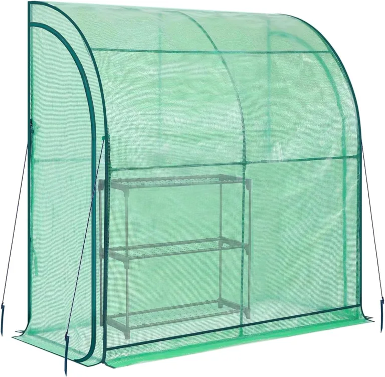 NATIV Anlehngewächshaus 200x215x100 cm, begehbares Foliengewächshaus, Treibhaus inklusive Pflanzregal, Tomatenhaus mit 2 Rolltüren, Gewächshaus aus robuster grüner Gewächshausfolie – Bild 1