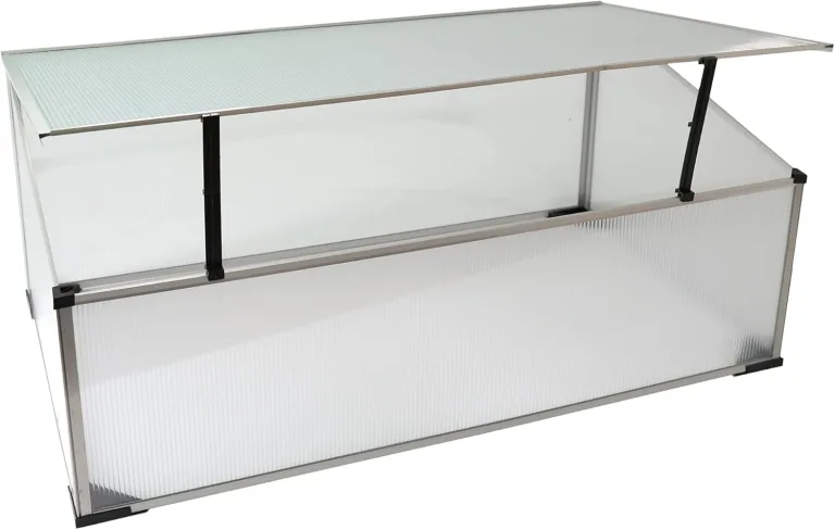 NATIV Frühbeet aus 1 mm dicken Aluminium, Hochbeet Abdeckung mit arretierbarem Dach, Frühbeetkasten mit Polycarbonatplatten, Frühbeetaufsatz für Hochbeet 100 x 60 cm, Mini Gewächshaus – Bild 1