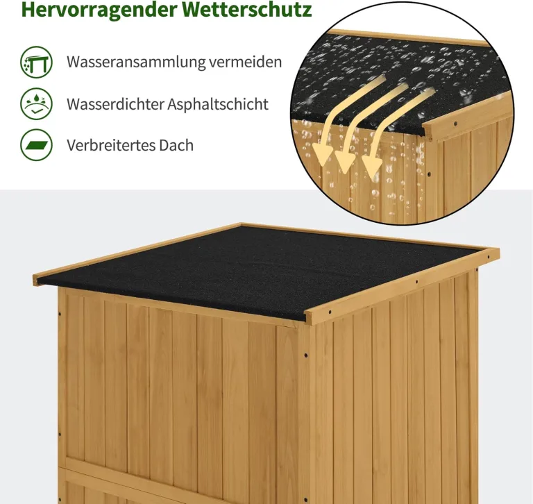 M MCombo Holz Gartenschrank, Outdoor Gerätehaus Geräteschuppen, Gartenhaus Klein Wetterfest, für Außenbereich Balkon Terrasse, 55×90×169cm, 0878 (Natur) – Bild 4