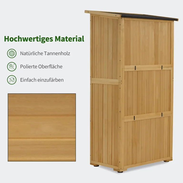 M MCombo Holz Gartenschrank, Outdoor Gerätehaus Geräteschuppen, Gartenhaus Klein Wetterfest, für Außenbereich Balkon Terrasse, 55×90×169cm, 0878 (Natur) – Bild 7