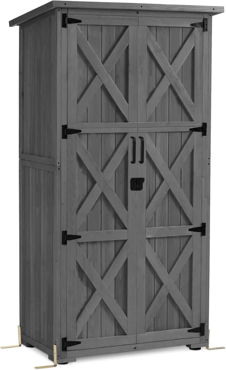 M MCombo Holz Gartenschrank, Outdoor Gerätehaus Geräteschuppen, Gartenhaus Klein Wetterfest, für Außenbereich Balkon Terrasse, 55×90×169cm, 0878 (Natur) – Bild 8